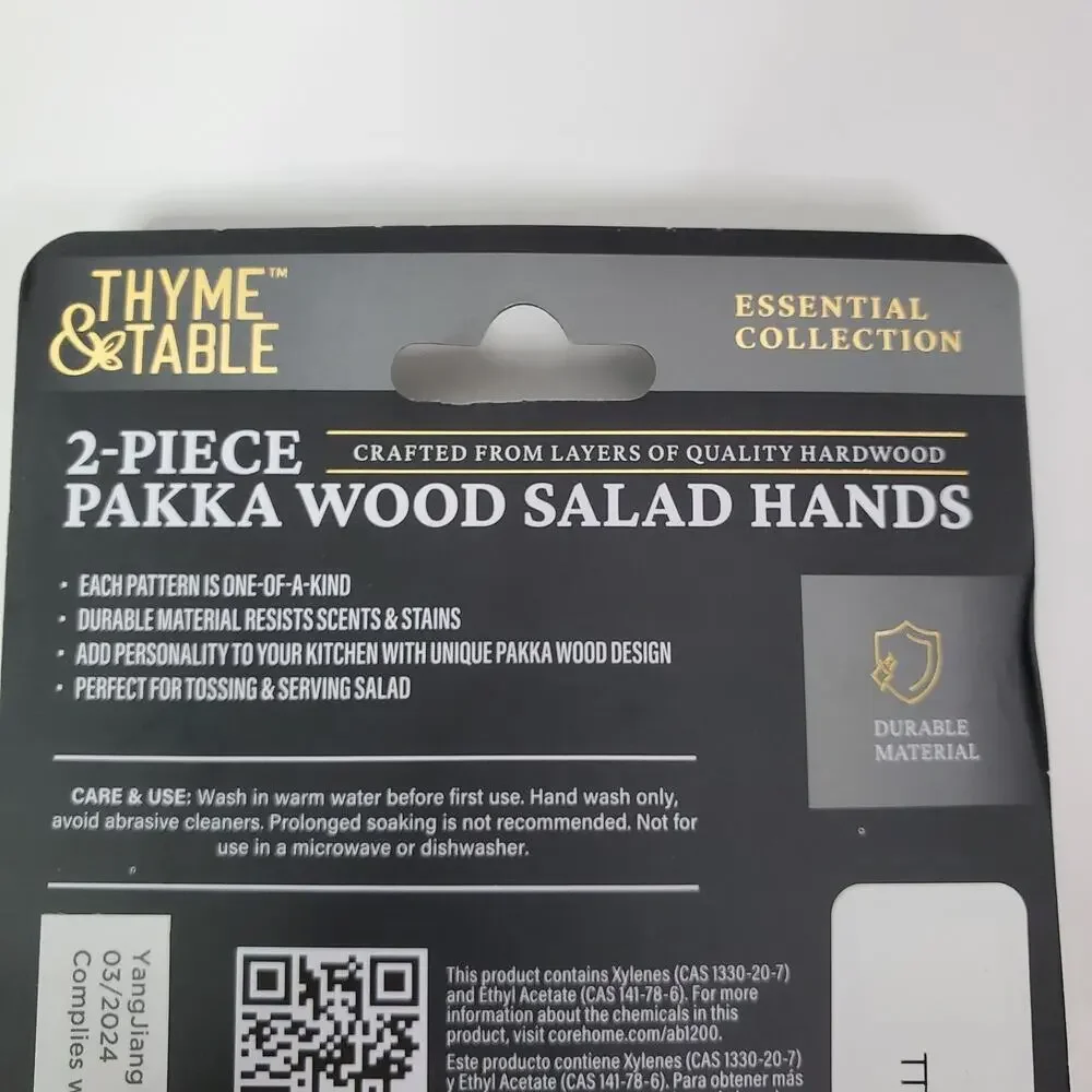 2-Piece Pakka Wood Salad Hand Set, Blue 1.26 x 4.29 x 8.86 Inches